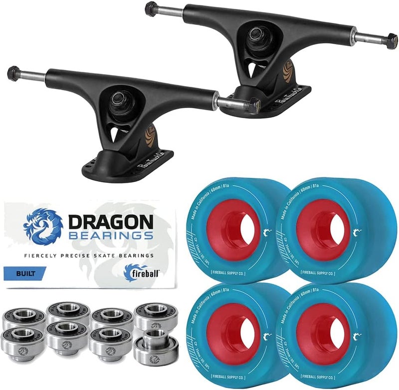 Paris V2 50° Longboard Skateboard Trucks Bundle - Set of 2 Longboard Trucks with Tinder 60mm Longboard Wheels & Bearings for Cruising & Carving